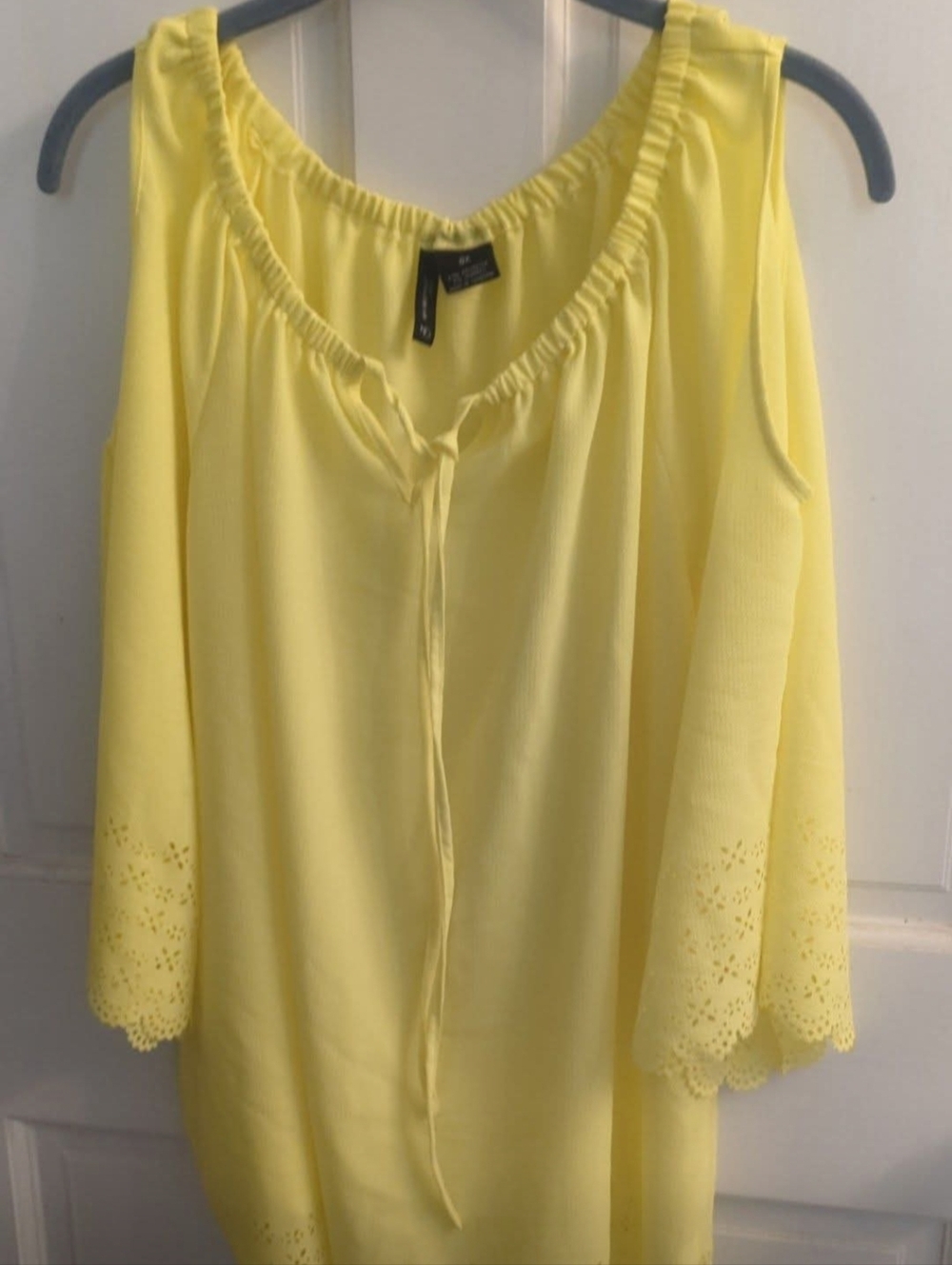 new directions Yellow Cold-Shoulder Tunic with Eyelet Sleeves